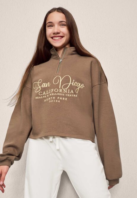 Older Girls Brown San Diego Half Zip Sweatshirt