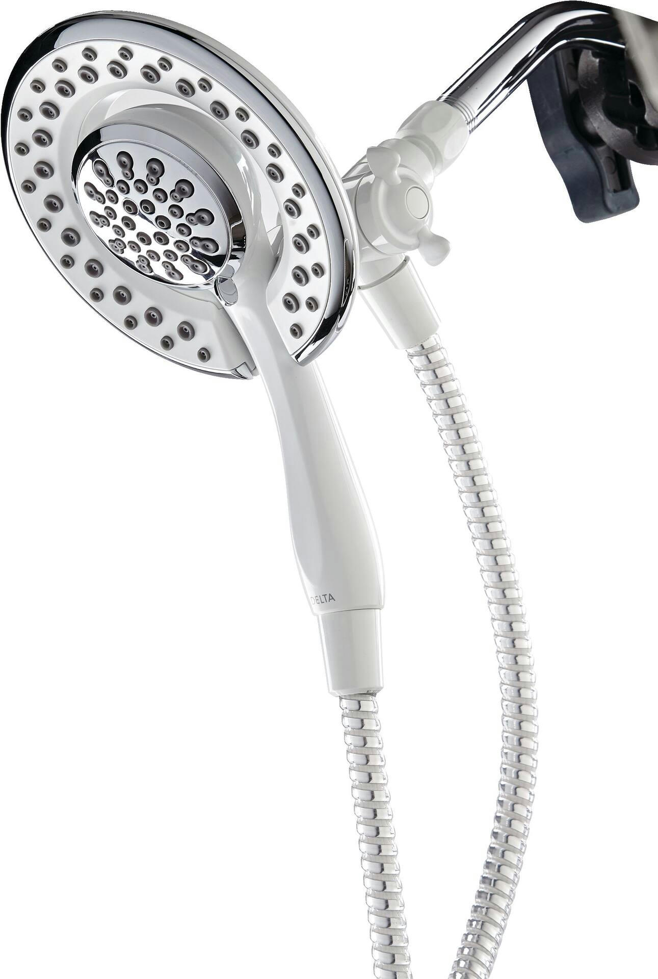 Delta In2ition® 2-in-1 4-Setting Handheld Shower Head with Stretchable Hose, Chrome/White