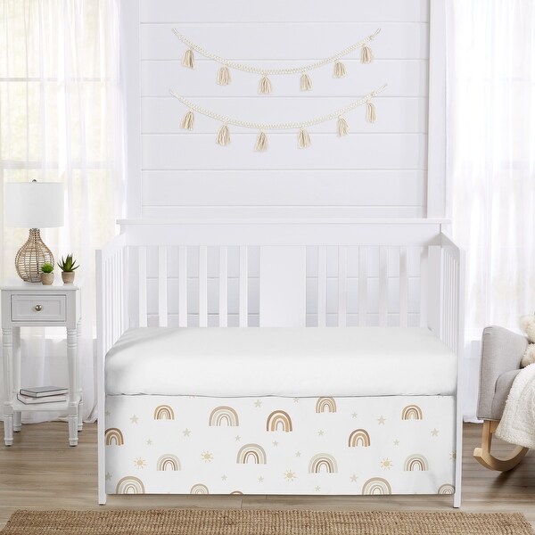 Neutral Boho Rainbow Girl Boy Unisex Crib Bed Skirt Mustard Yellow Pumpkin Orange Bohemian Sunshine Modern Vintage Beige Taupe