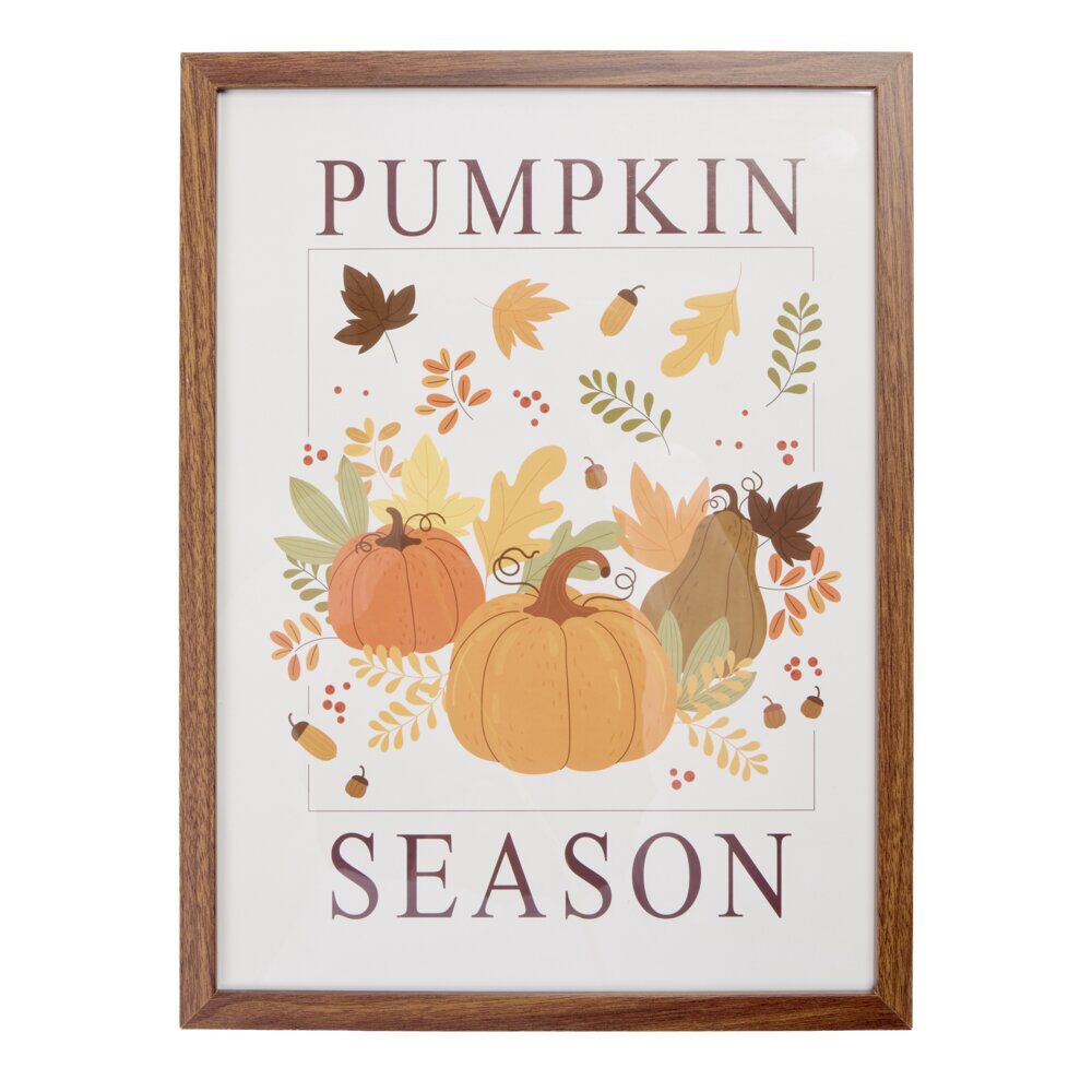 Tableau automne citrouilles cadre en bois 30x40cm (2 modèles)