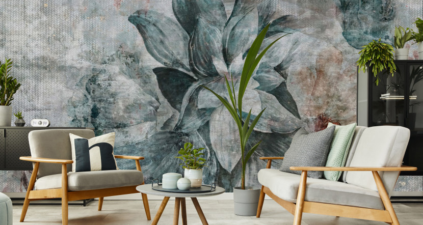 Fototapeta Ścienna Akwarelowe Kwiaty Na Betonie 90x60cm