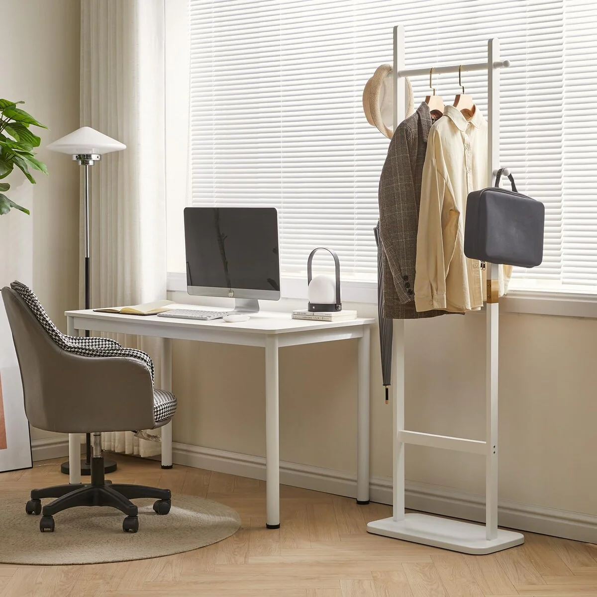 Clothing Rack for Hanging Clothes, White Freestanding Clothes Rack Heavy Duty, Small Hanging Rack Hall Tree