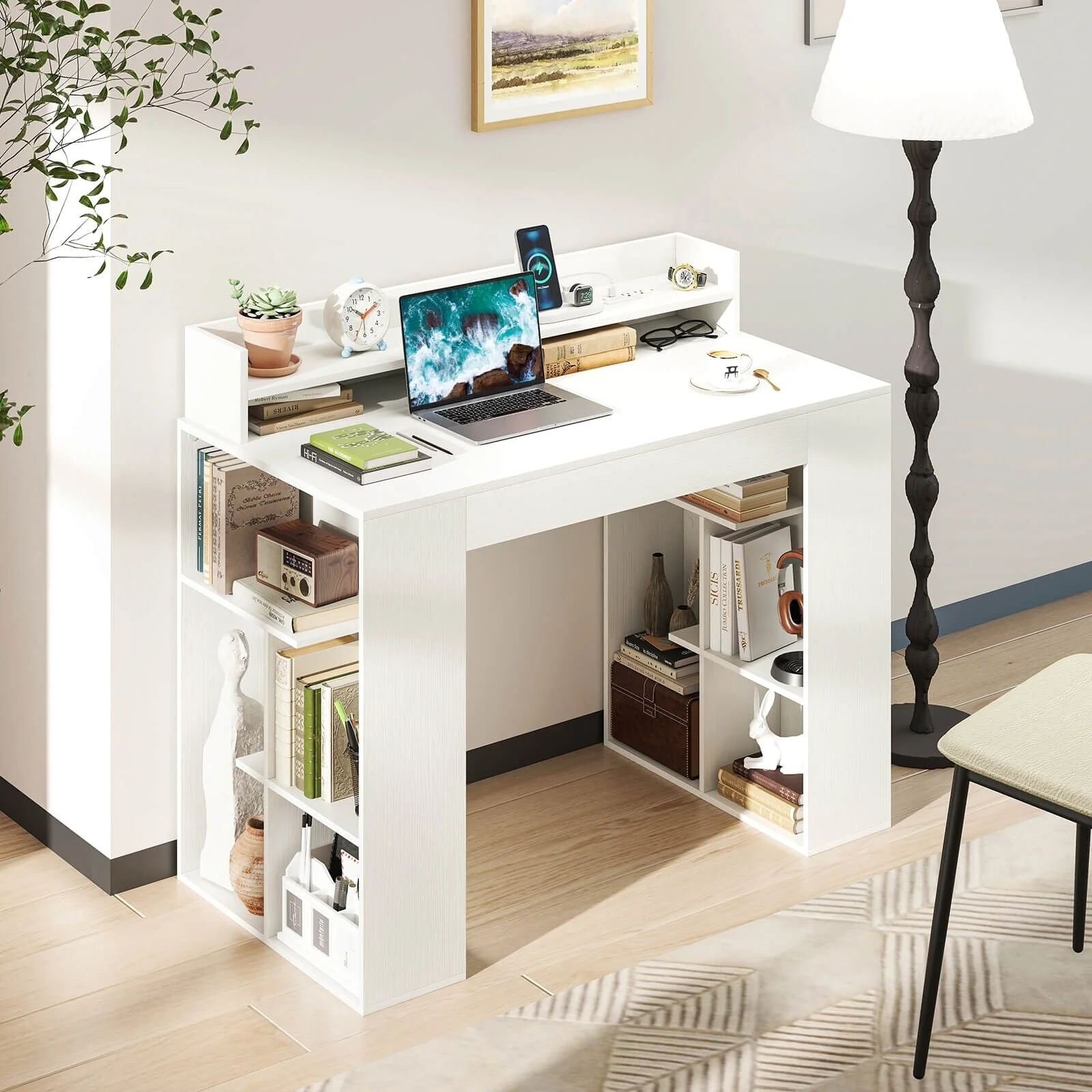 Costway 43 Home Office Desk with Power Outlets Monitor Shelf - See Details