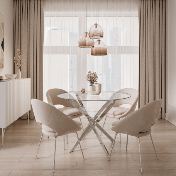 Stół CRISTAL 100 cm chrom/szklany blat