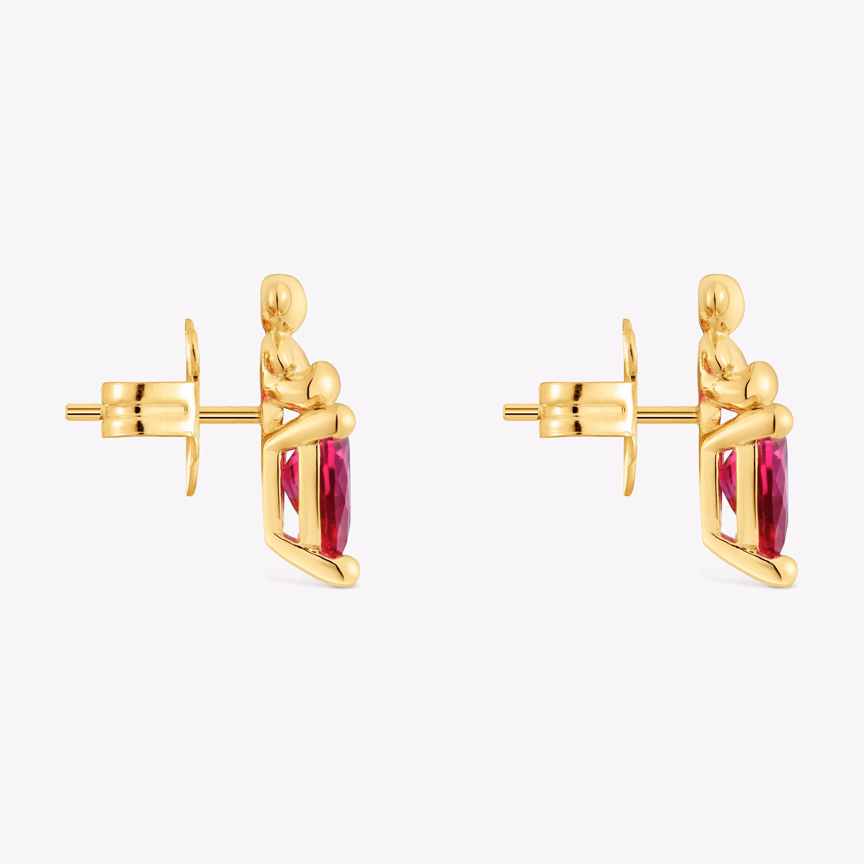 Pendientes motivo oso con baño de oro 18 kt sobre plata y rubí creado en laboratorio Bold Bear LGG