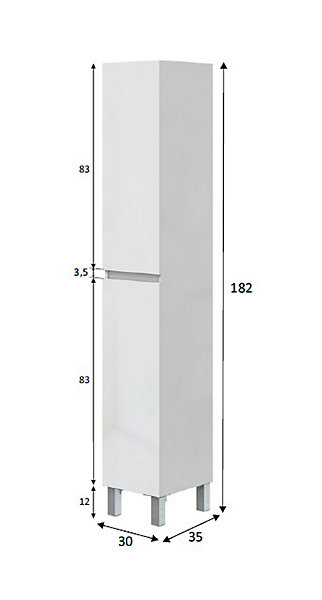 Colonne de salle de bain avec 2 portes sans poignée coloris blanc - Longueur 30 x Profondeur 35 x Hauteur 182 cm