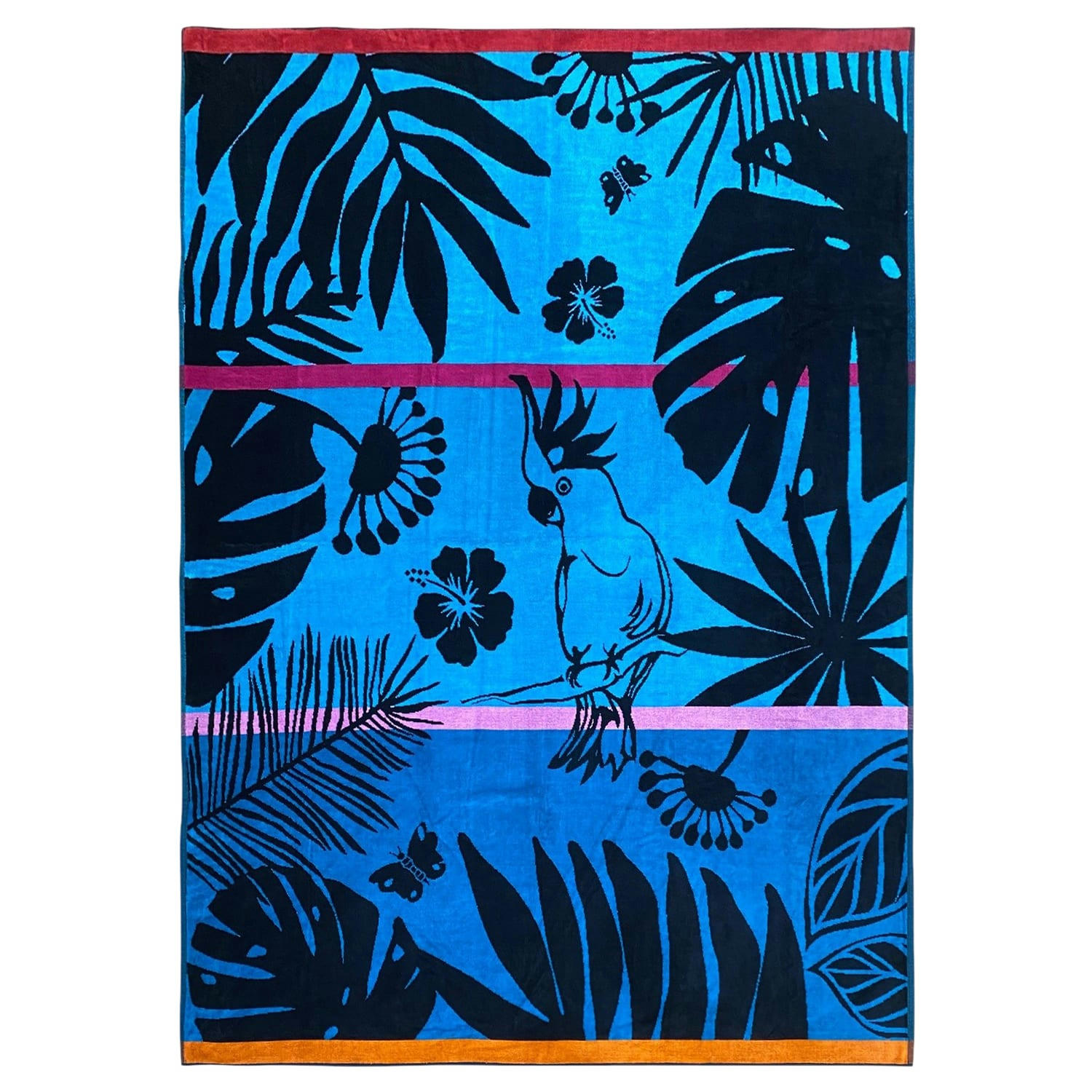 PLAGE - Serviette de plage éponge velours Jacquard Kala bleu 140x180