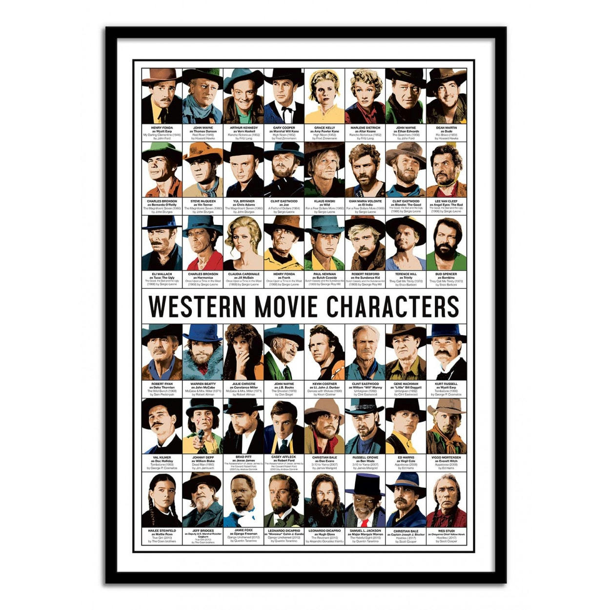 OLIVIER BOURDEREAU - WESTERN MOVIE CHARACTERS - Affiche d'art 50 x 70 cm