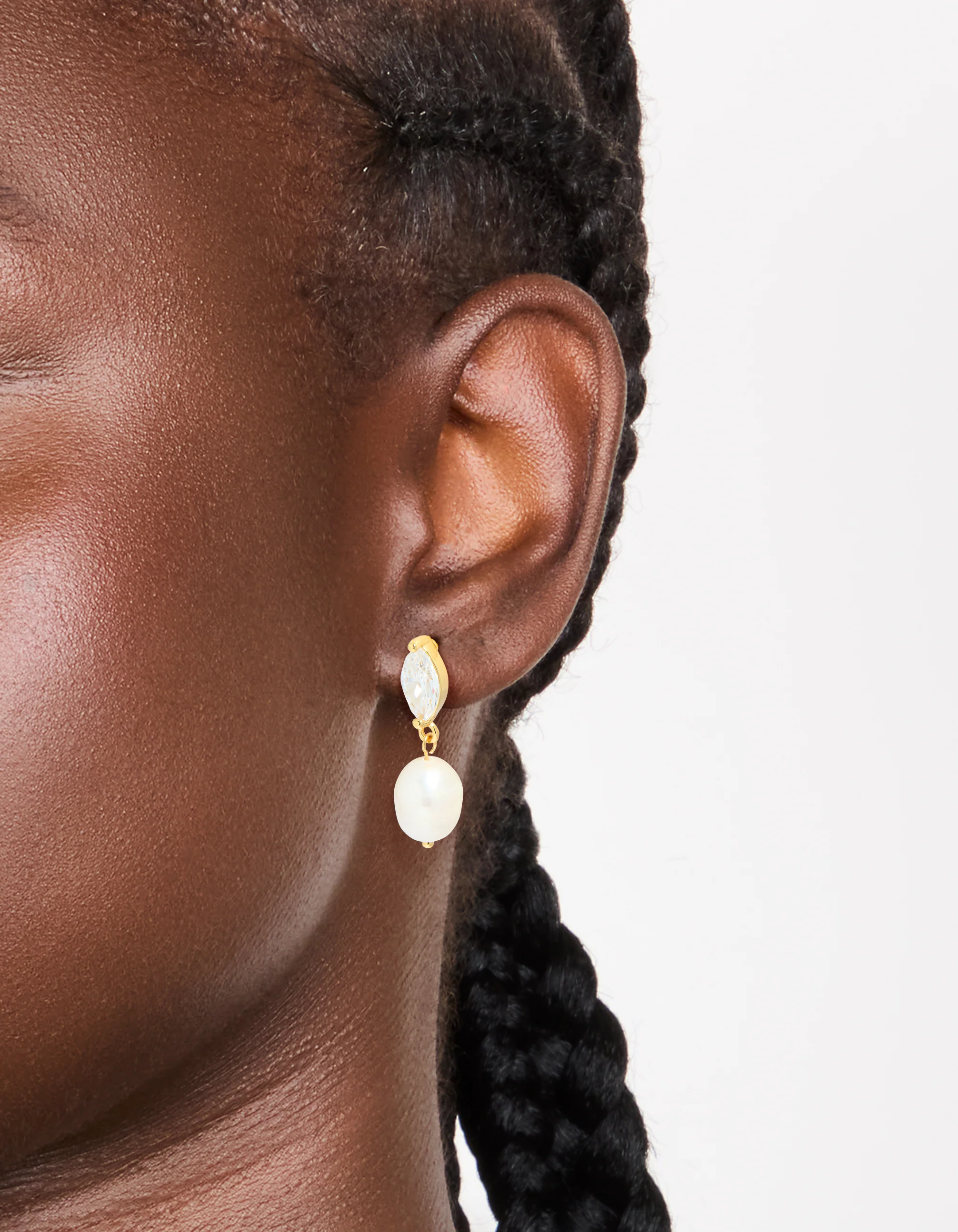Gold Plated Cubic Zirconia & Freshwater Pearl Oval Drop Earrings