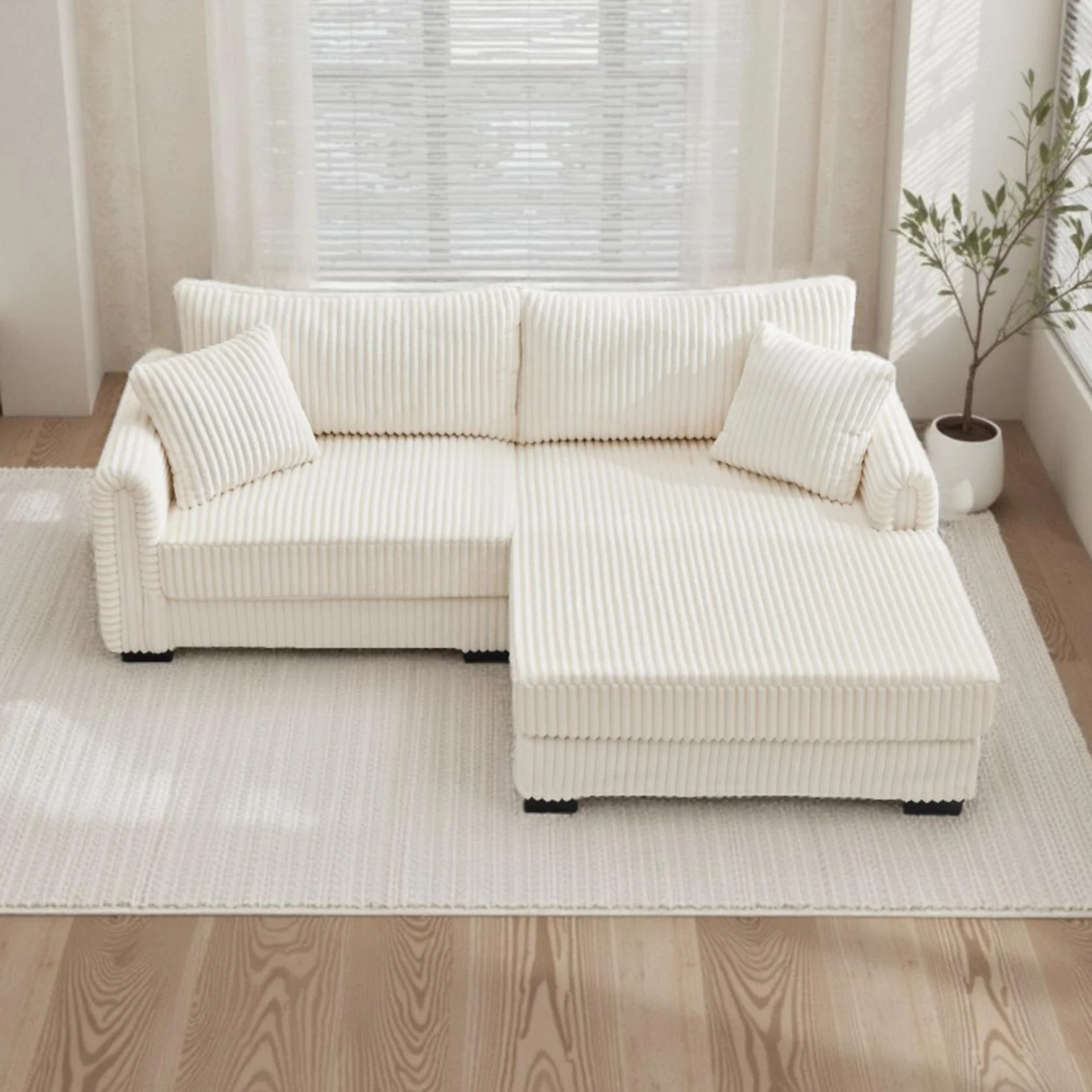 86.6 2-Seater L-shaped Reversible Sofa Corduroy Couch with USB-C Charging and Storage Pocket for Living Room