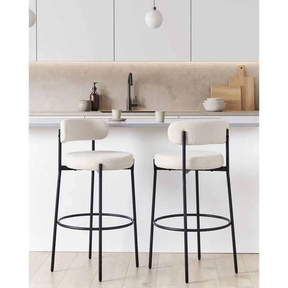 ALLISON - Barkruk set van 2 - Wit - Boucl&eacute;