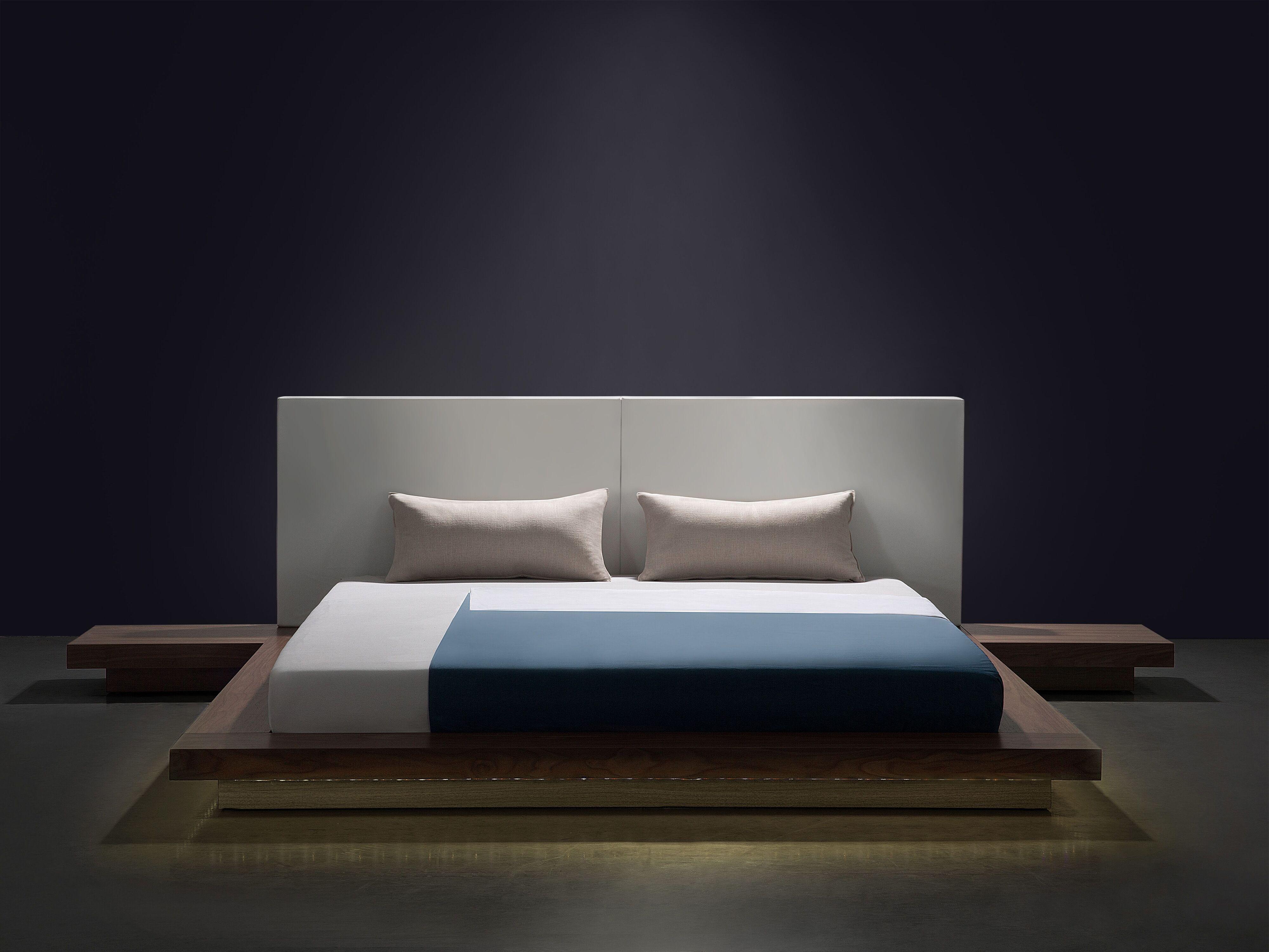 Bed with LED ZEN 160 x 200 cm (EU King Size) Brown Ash Wood