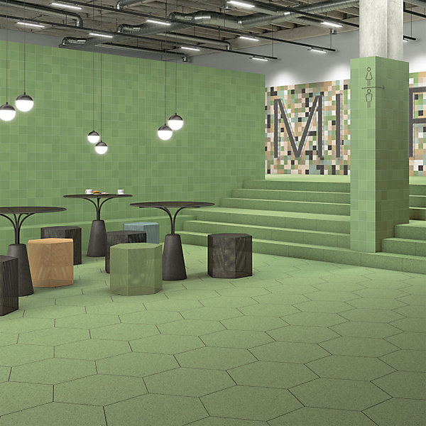 Carrelage sol / mur hexagonal effet terrazzo grand format vert 51,9x59,9 cm MICRA Hexagono Verde