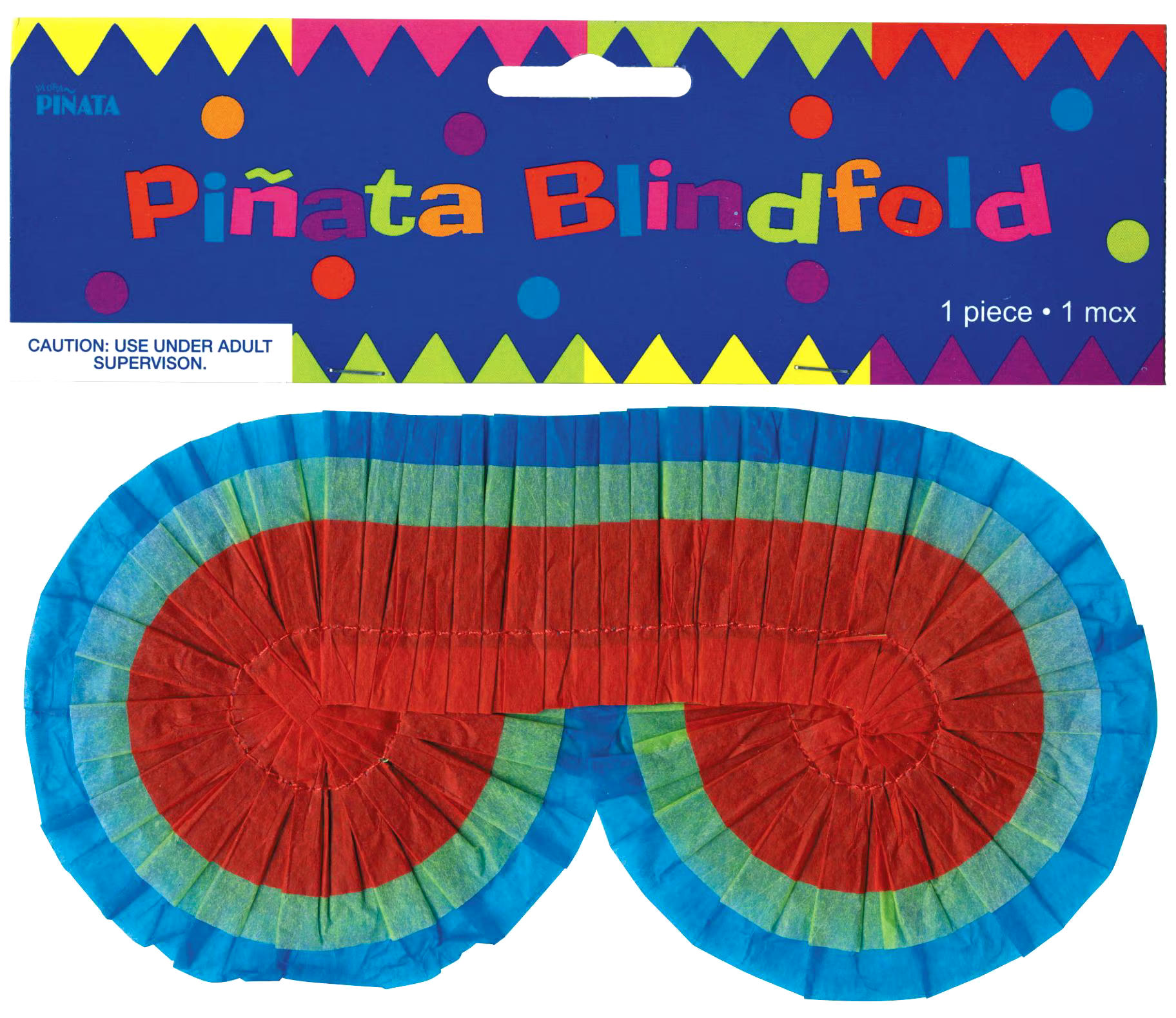 Pinata Blindfold Accessory, Red/Blue, 7-in, One Size, for Birthday Parties
