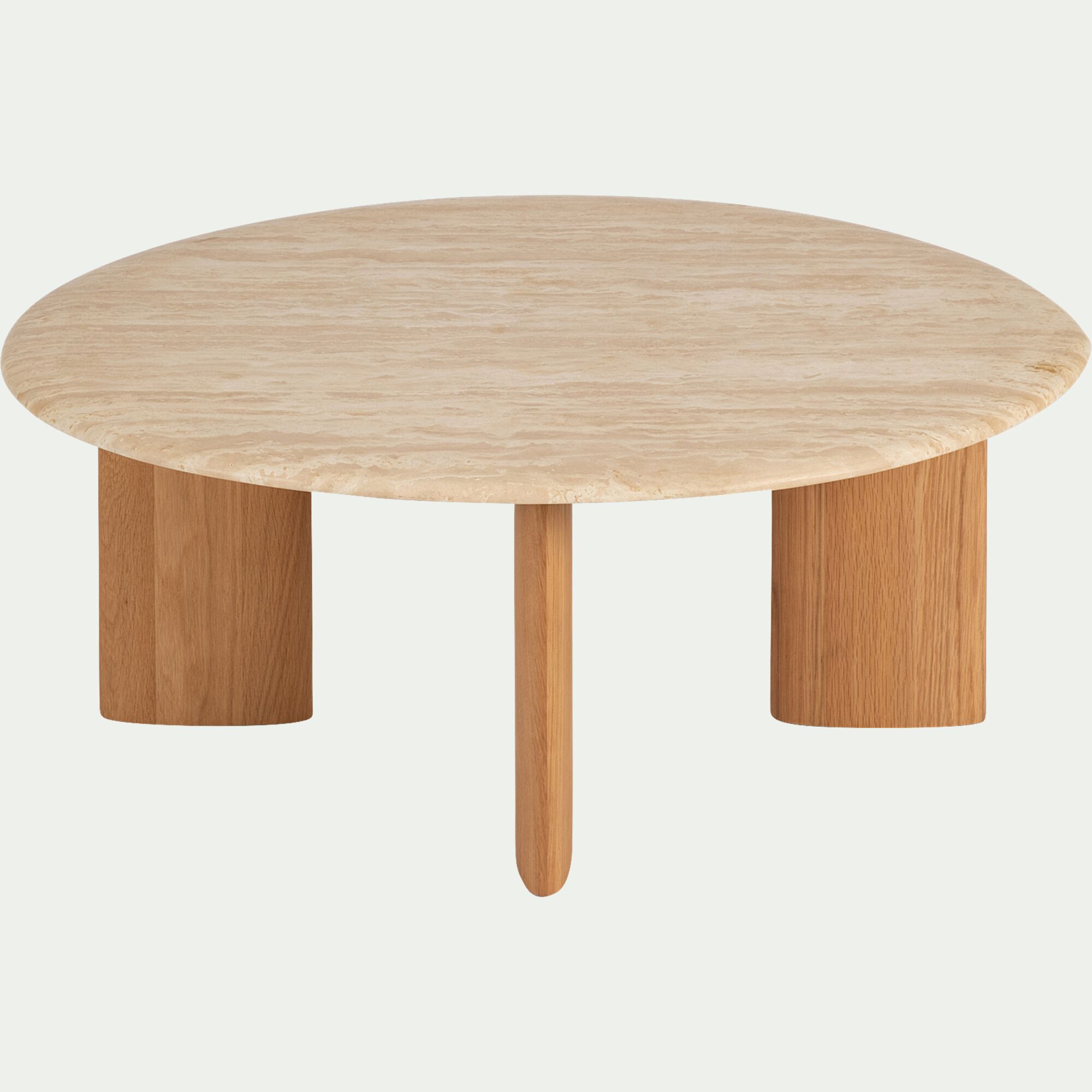 ESTEVE - Table basse ovale en travertin et bois L80xl72,5xH32cm - beige