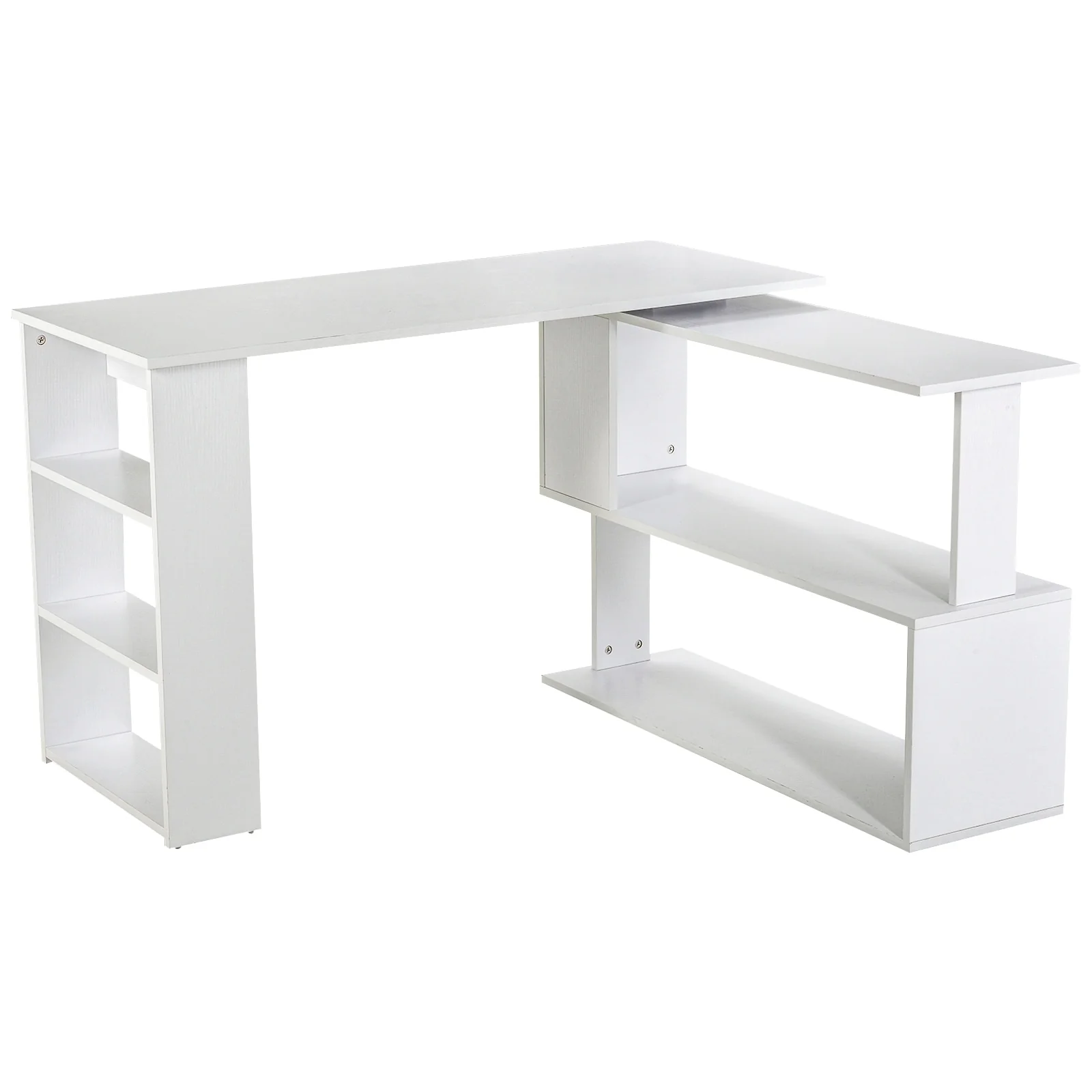 HOMCOM 360° Rotating L-Shaped Corner Desk: White, with Storage Shelves