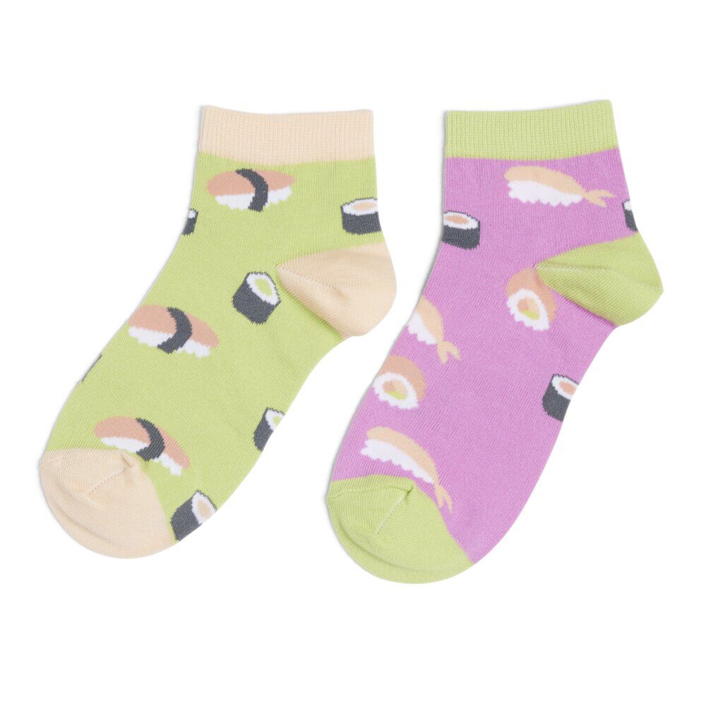 Chaussettes basses dépareillées motif sushi violet/vert - T36/40