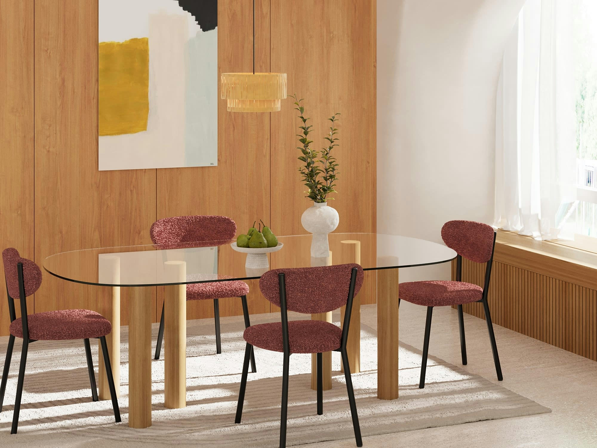 LOLA - Lot de 2 chaises tissu bouclette rose pied métal