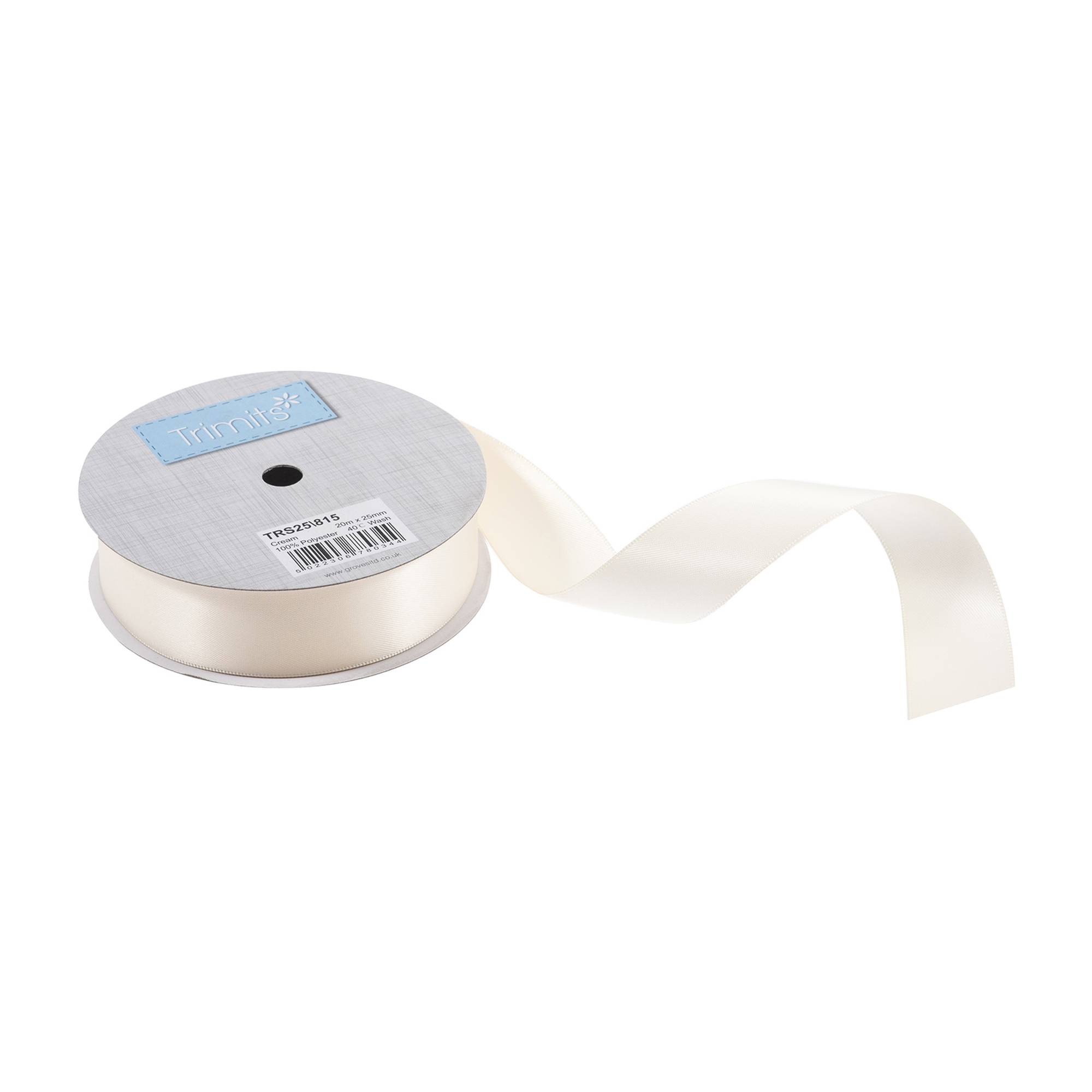 Trimits Cream Double-Faced Satin Ribbon by the Metre 25mm