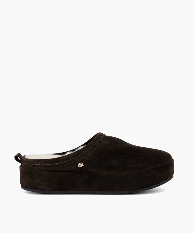 Warming Brown - Suede-Faux Shearling Flatform Slippers