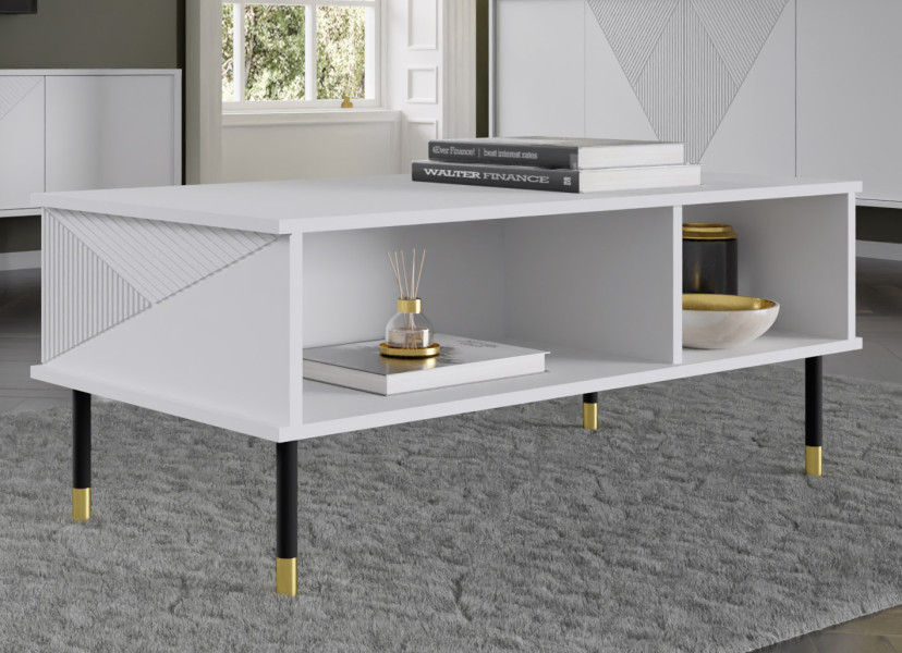 Stolik kawowy WOODY 110x55 cm frezowany biały mat