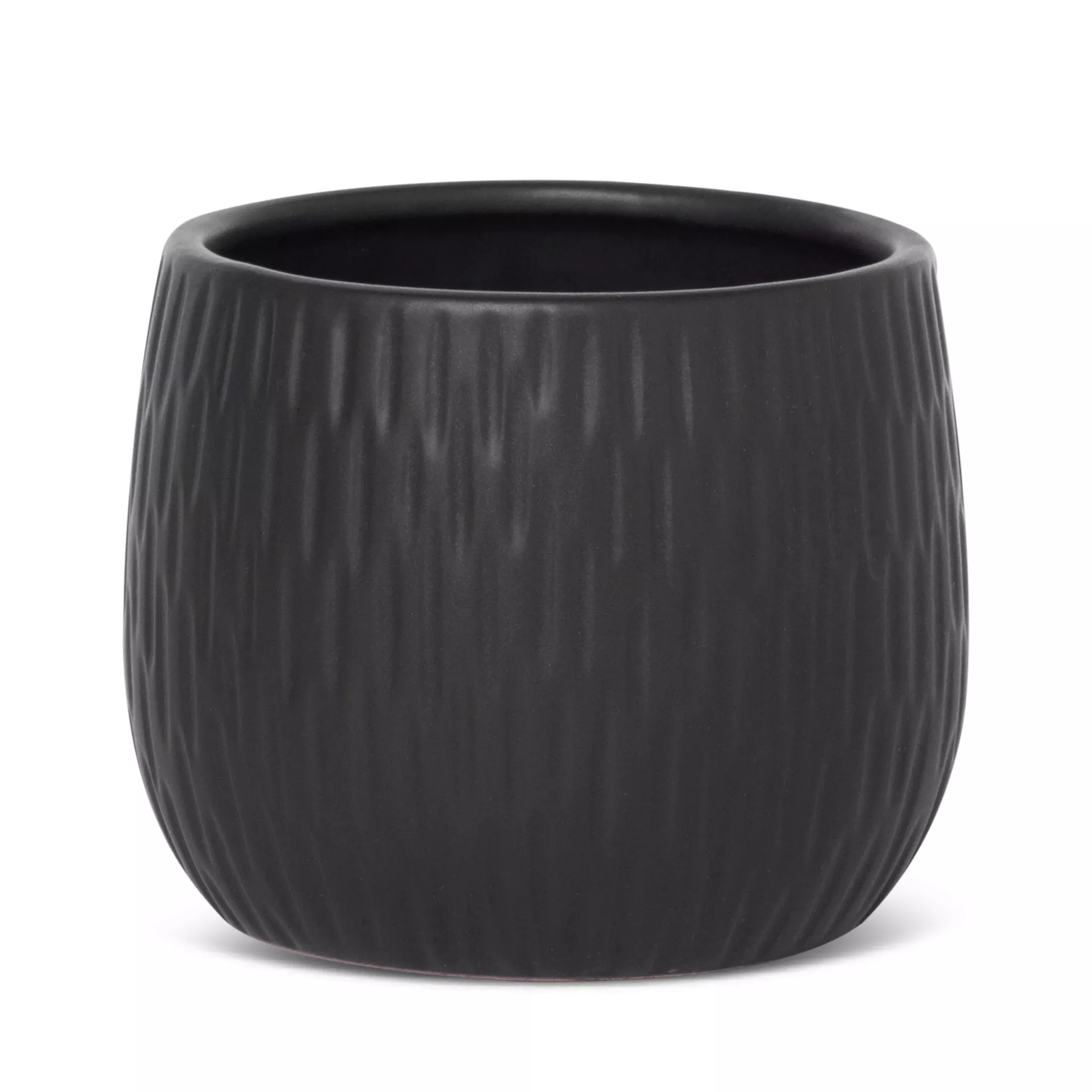 Doniczka ceramiczna czarnaz drobnym, wytłaczanym wzorem średnica 14x12 cmMONI