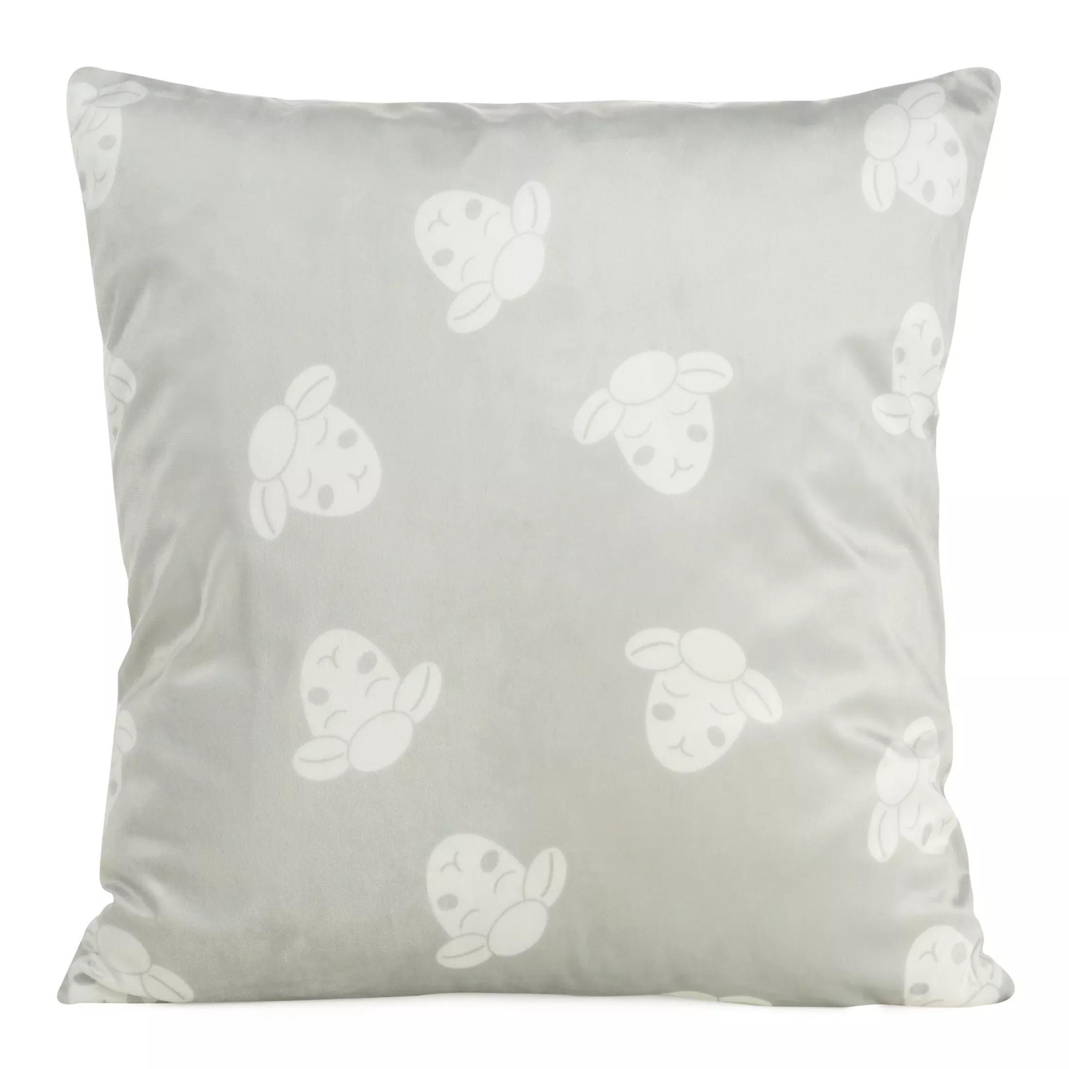 Poszewka na poduszkę 45x45 cm welwetowa, popielato biała z motywem baranków KIDS DESIGN 91
