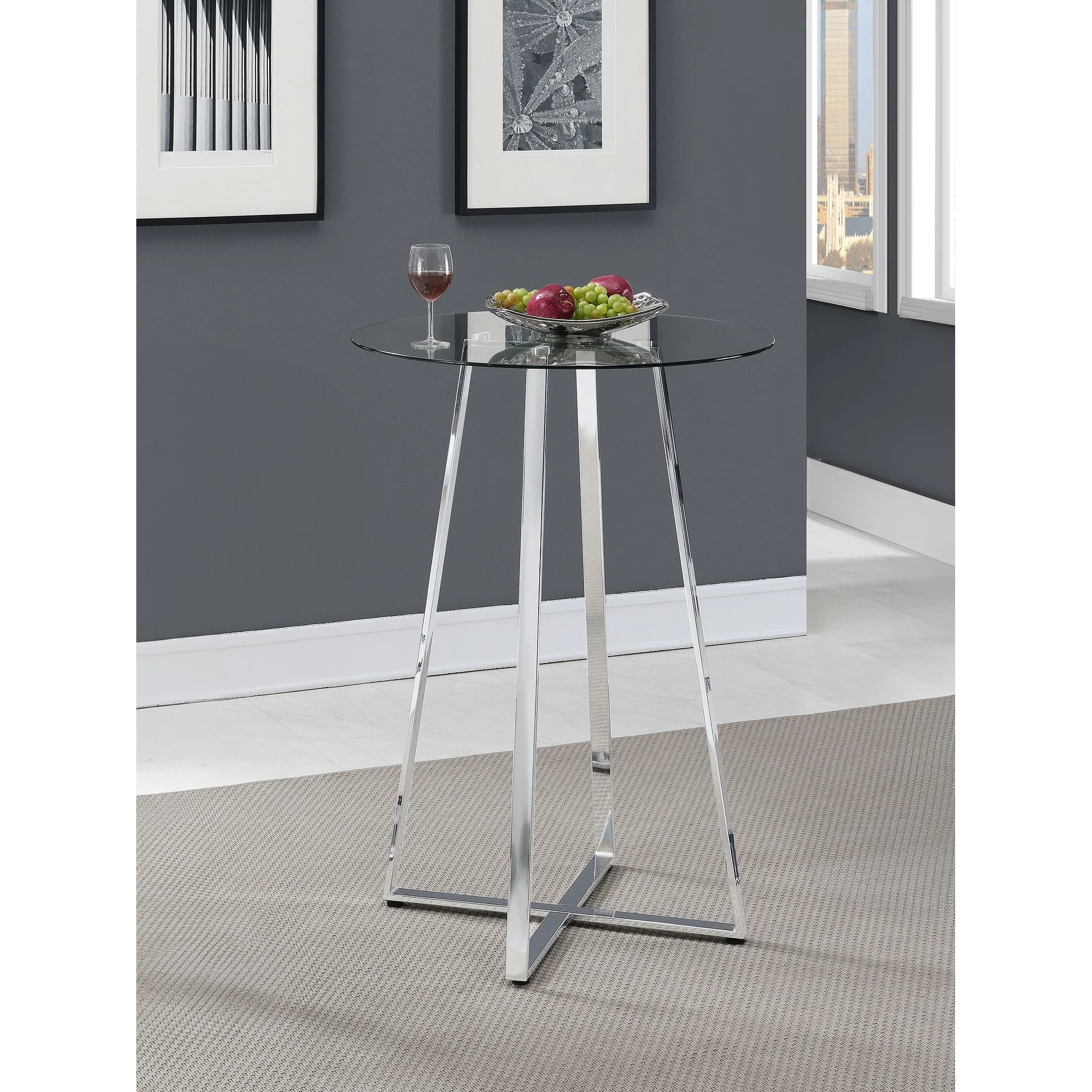 Zanella Round 30-inch Glass Top Bistro Bar Table Chrome