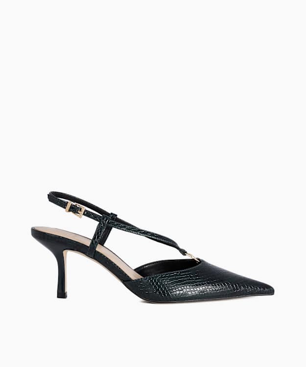 Clarrisa Green - Snakeskin-Effect Leather Slingback Court Shoes