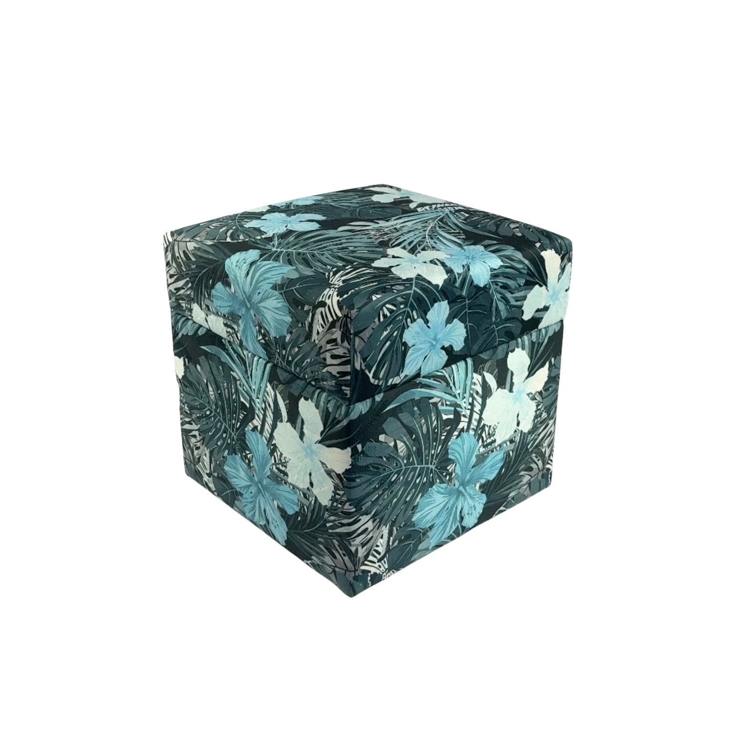 Pufa welurowa TROPIC 40x40 cm otwierana kwadratowa kwiaty niebieska
