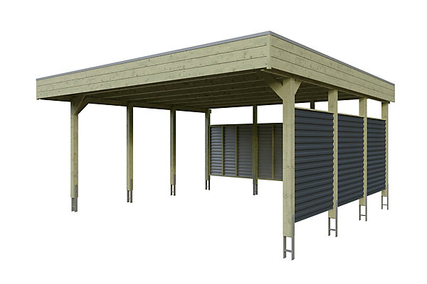Carport SKAN HOLZ Friesland Hybrid 557x555cm Set 13, avec paroi latérale et paroi arrière, bois résineux imprégné vert