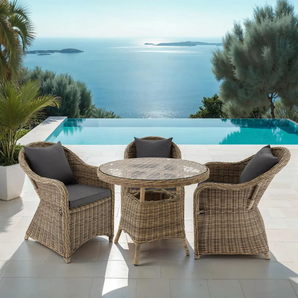 tectake Wicker tuinset Z&uuml;rich 3 1 met aluminium frame - Natuur