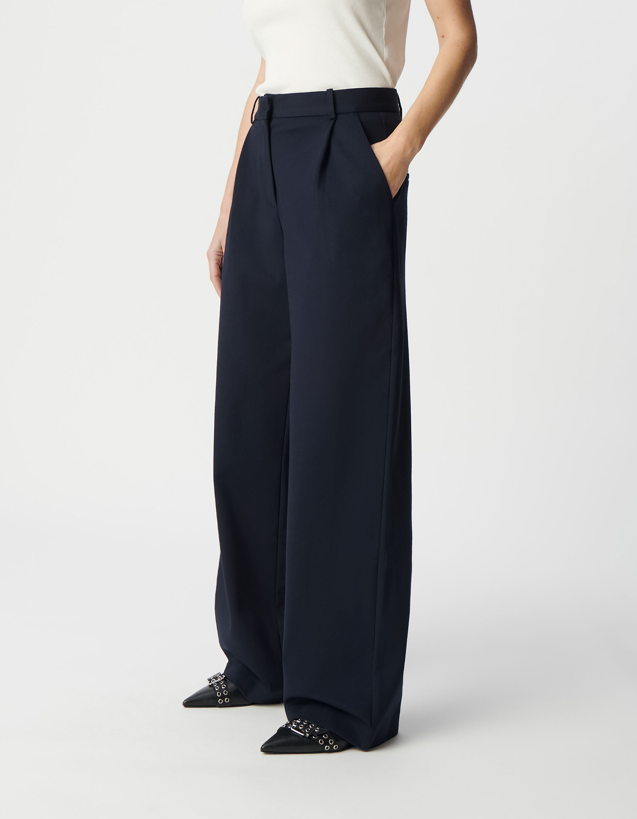 Pantalon de tailleur marine large maille Milano Femme