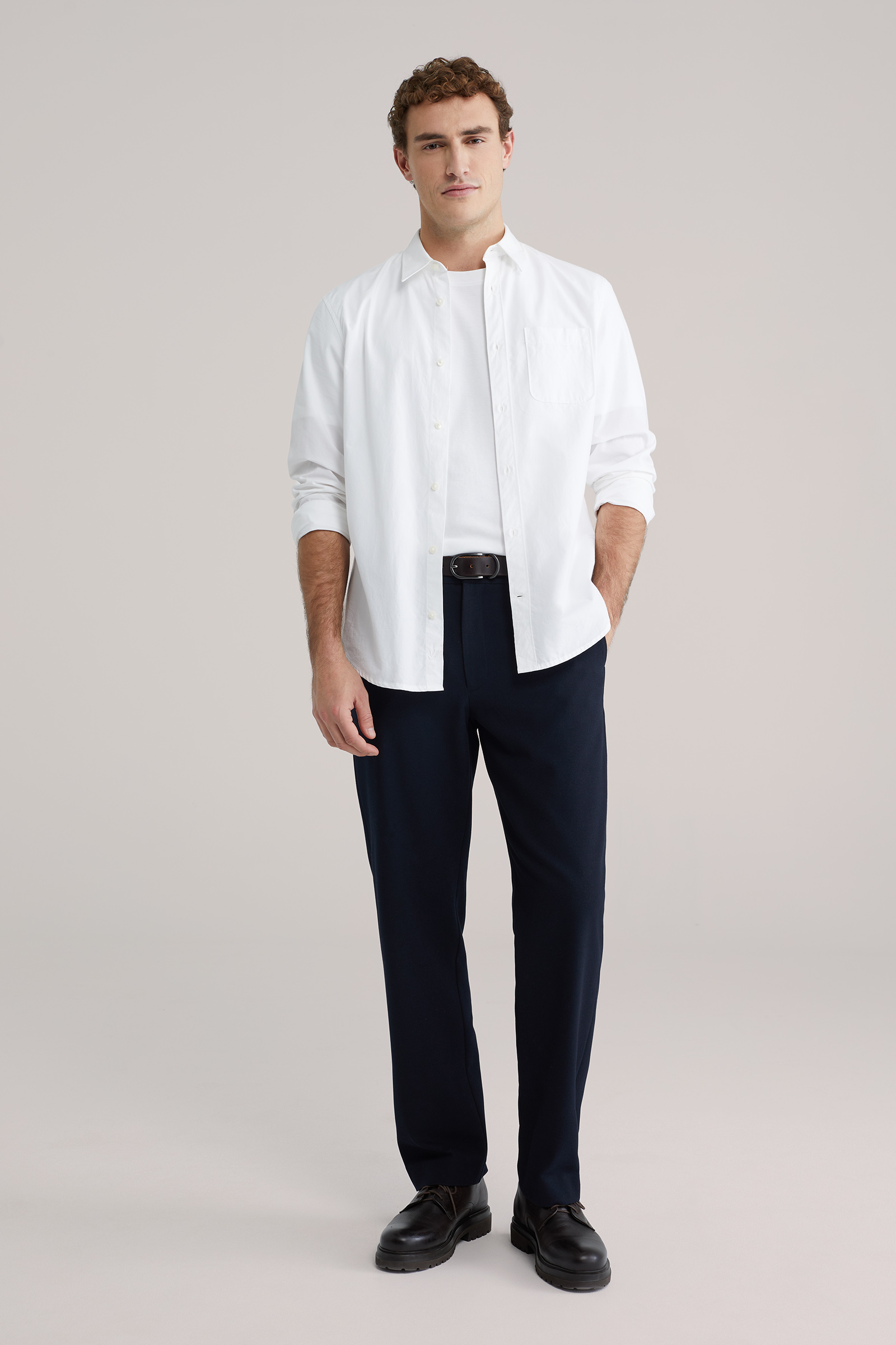 Heren regular fit broek met elastische tailleband