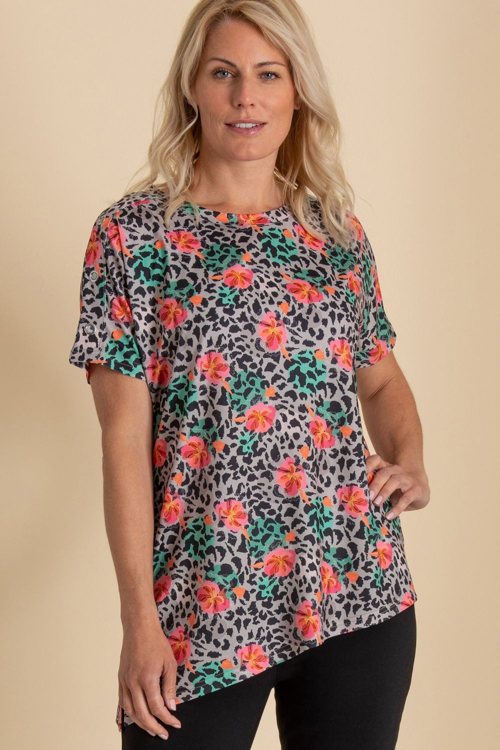 Klass. Printed Asymmetric Hem Tunic Top