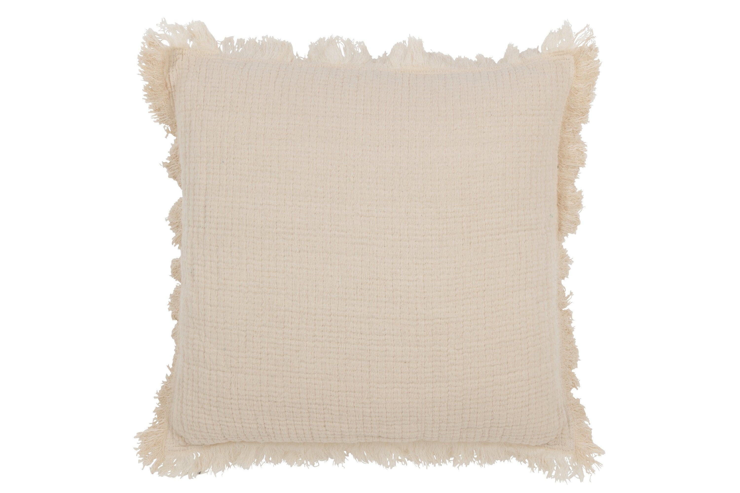 J-Line kussen Franjes Mousseline - katoen - lichtbeige