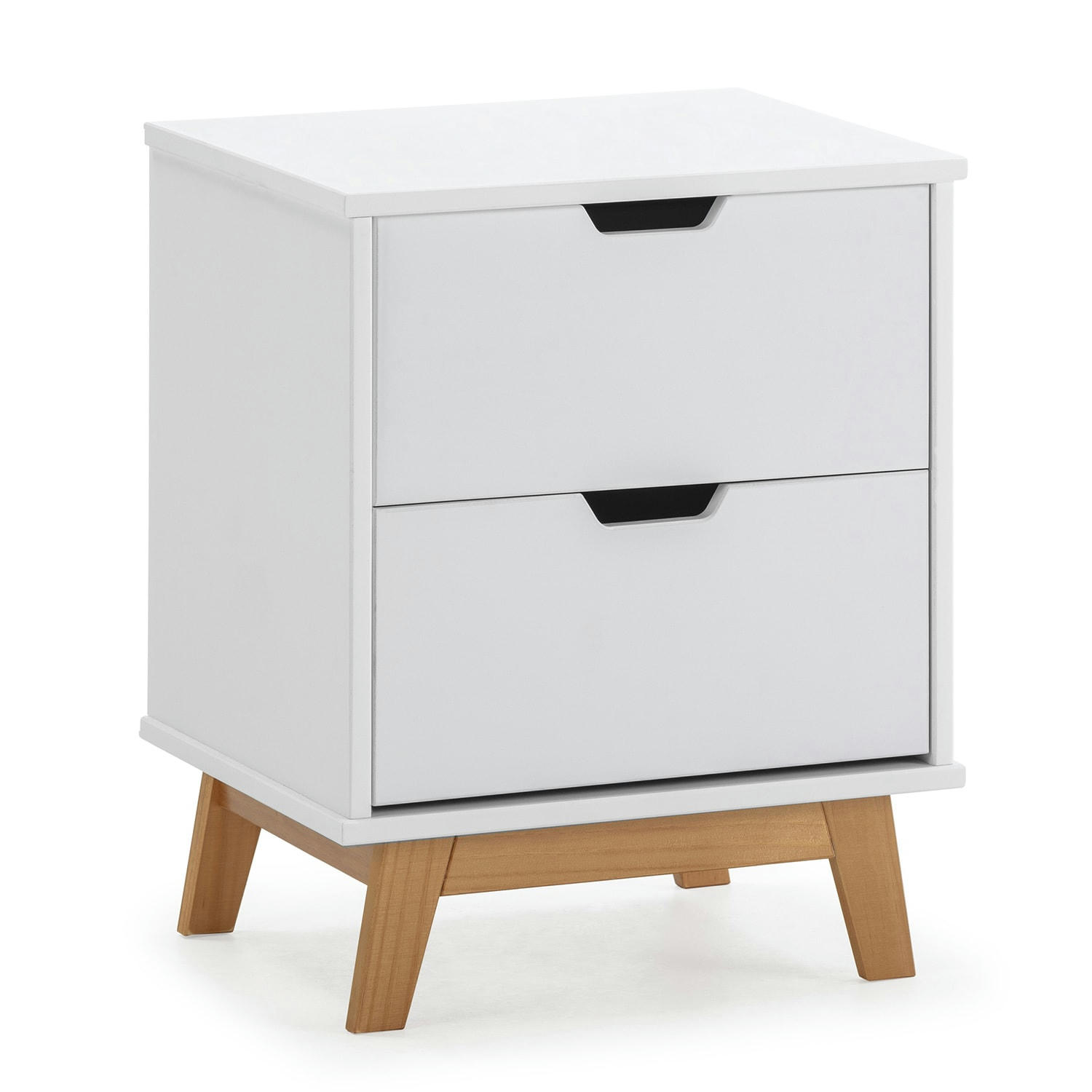 MIRANDA - Table de chevet 2 tiroirs blanc, mdf laqué en couler blanc