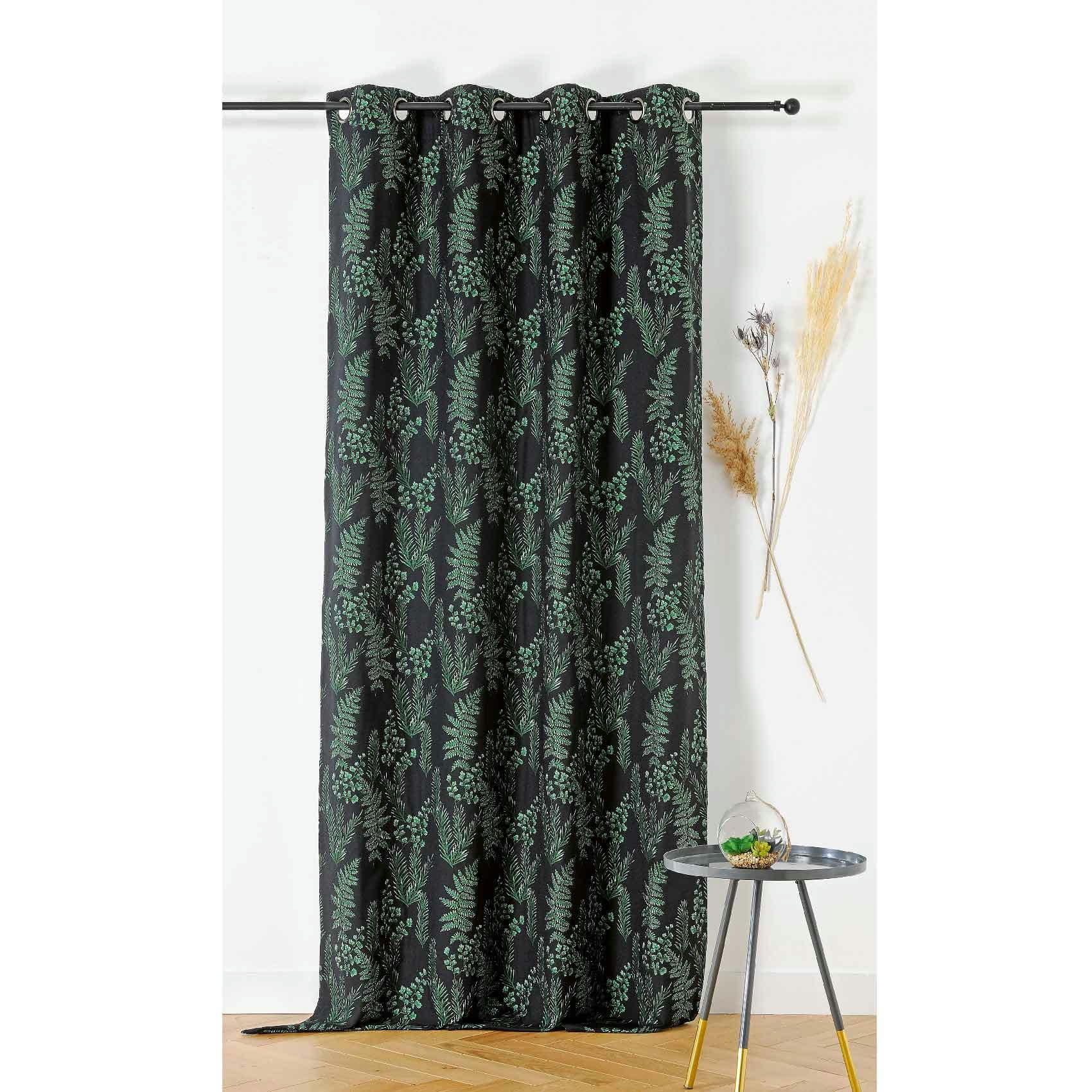 - Rideau d'ameublement aux feuillages divers polyester vert 140x240 cm