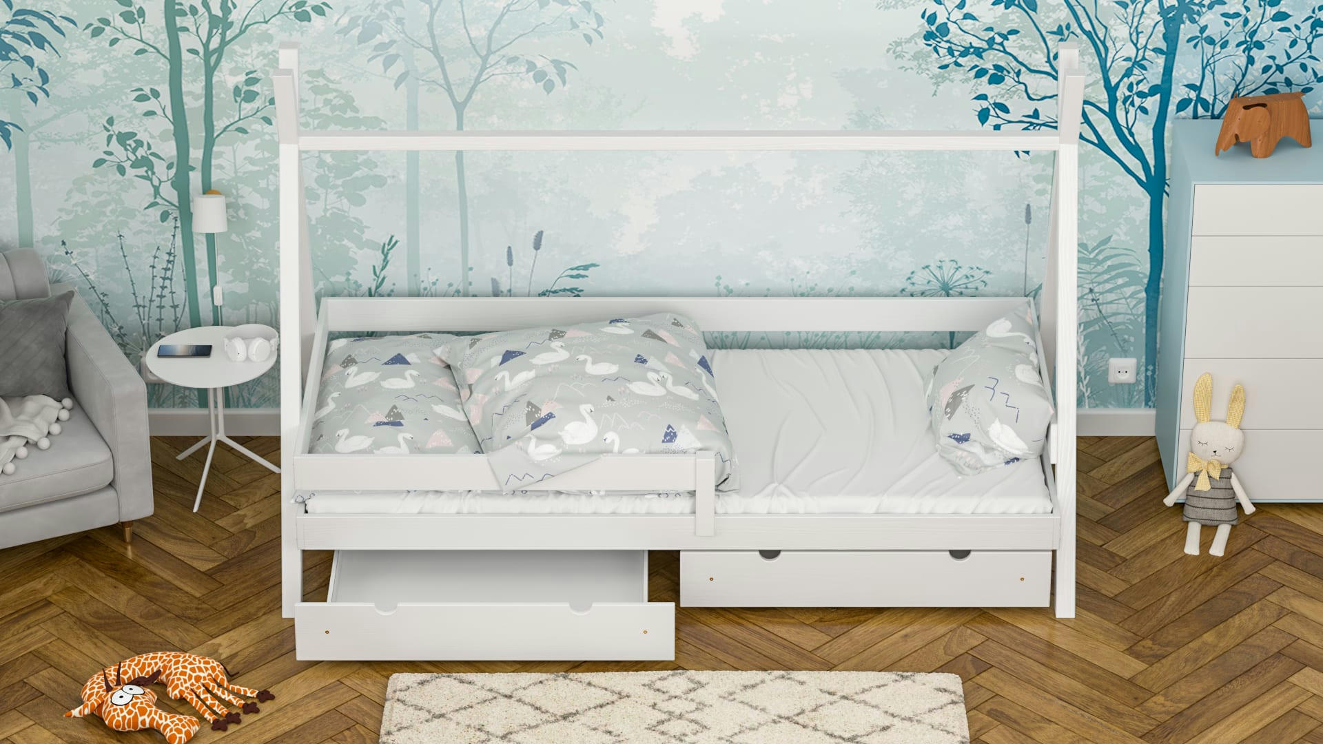 - Lit simple pour enfant en pin massif 200x90 blanc