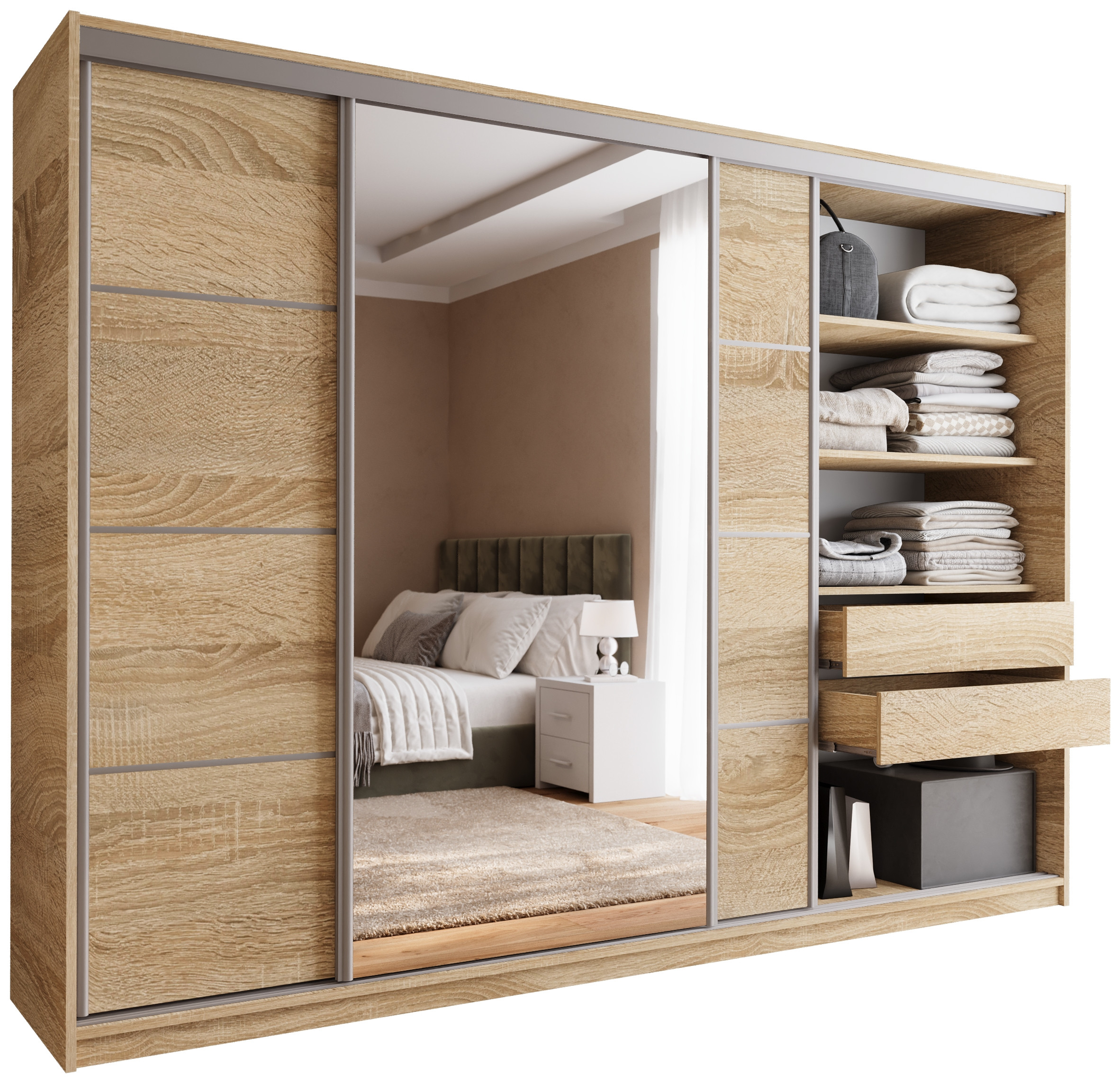 Szafa przesuwna z lustrem 280 cm TOP dąb sonoma