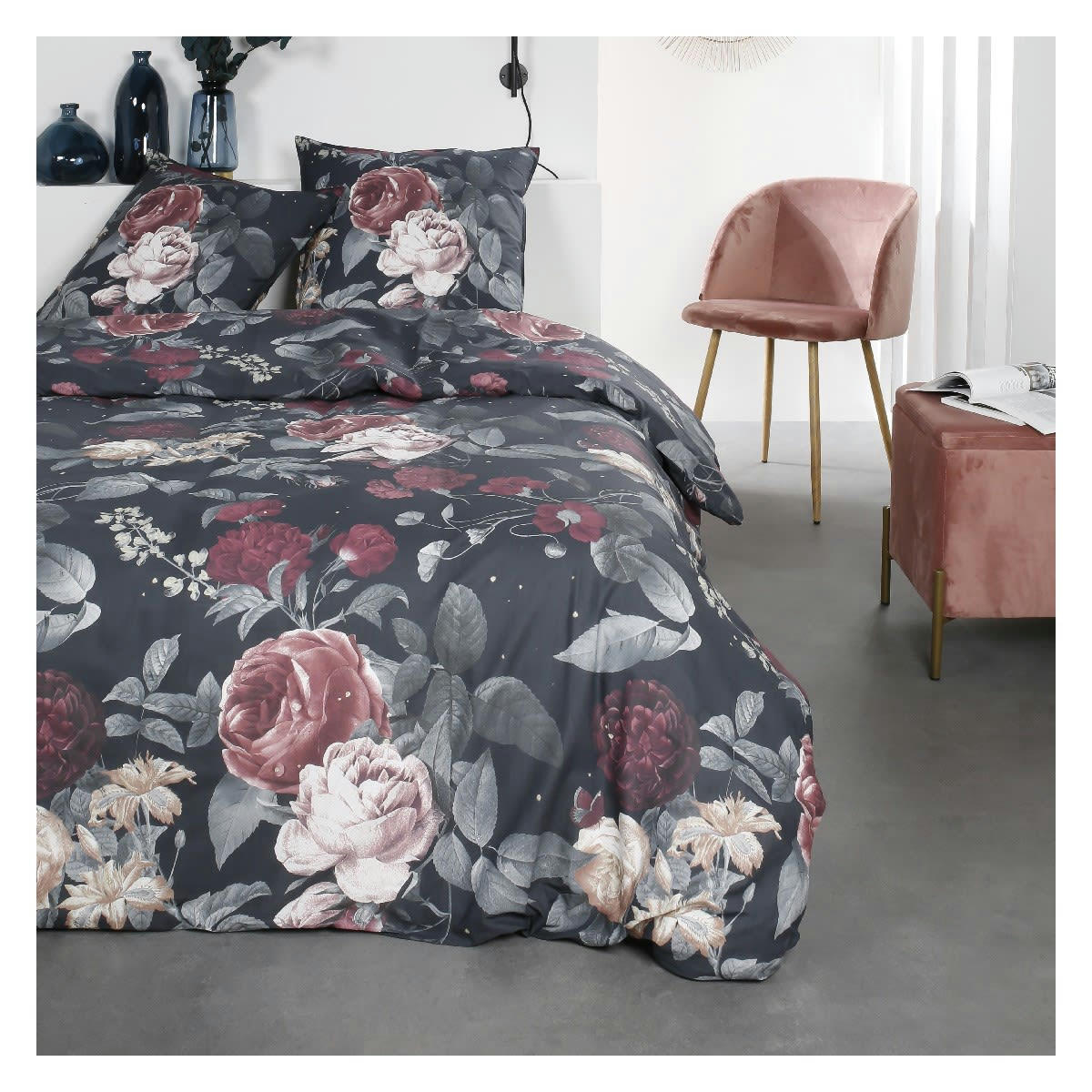 SUNSHINE CAMILLE - Parure de lit 2 personnes imprimé en Coton Noir 240x260 cm