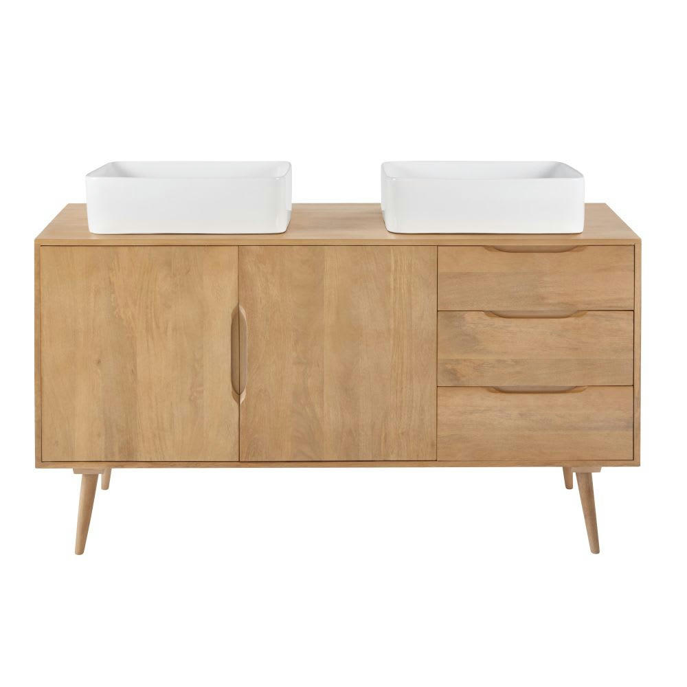 Trocadero - Meuble double vasque 2 portes 3 tiroirs en manguier massif