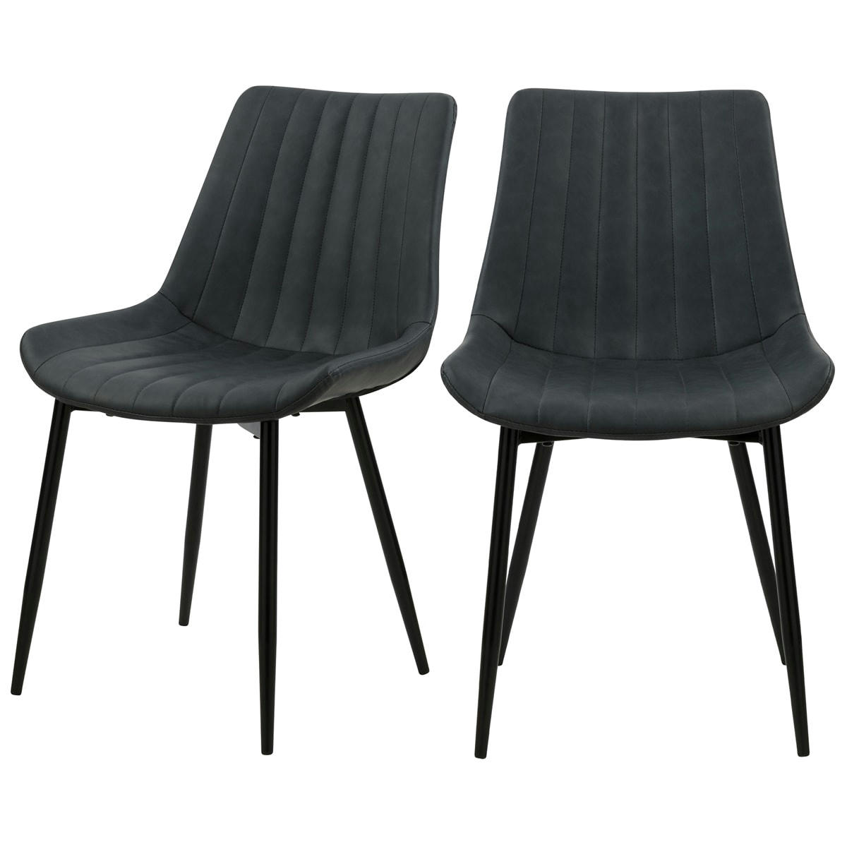 KILLI - Chaise en cuir synthétique gris foncé et métal noir (x2)