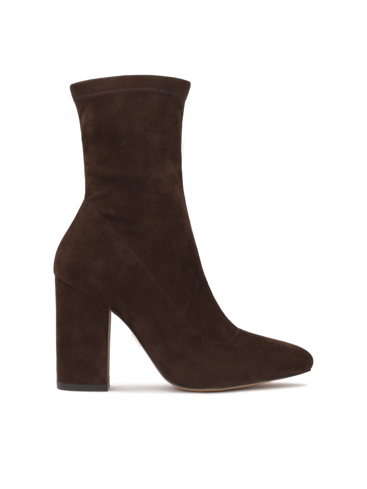 Dark brown fabric boots with a post