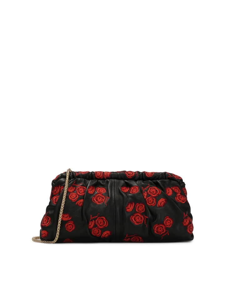 Black clutch bag with red roses