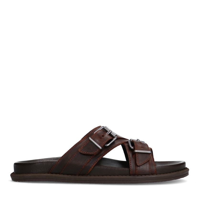 Manfield Bruine leren slippers