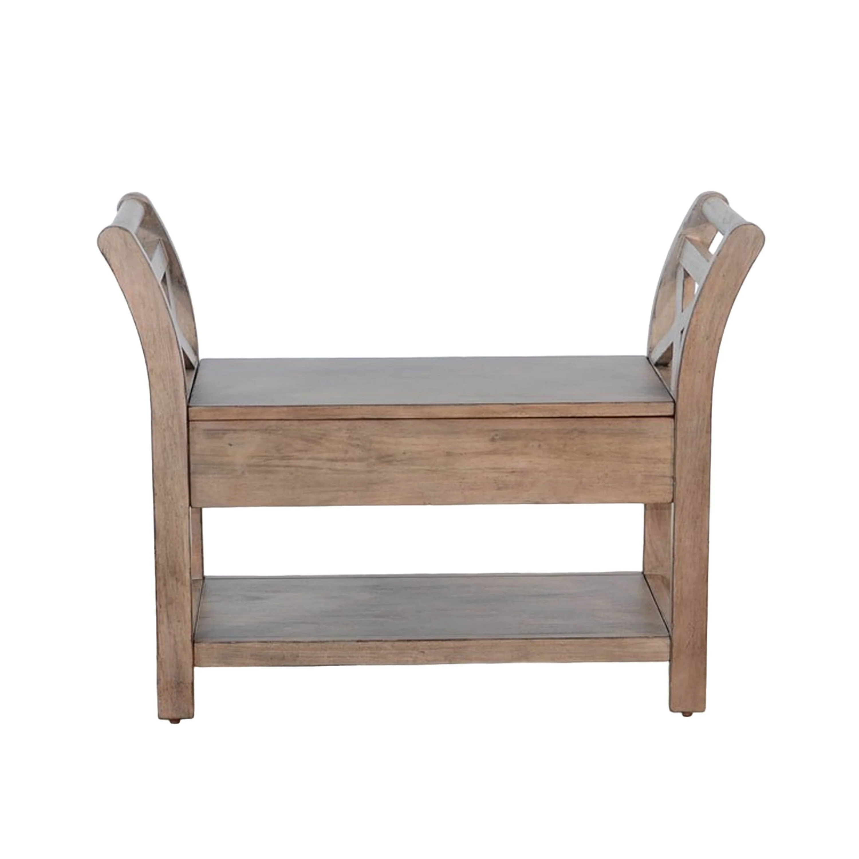 Yael 36 Inch Bench, X-Panel and Storage, Rustic Brown Mahogany Wood