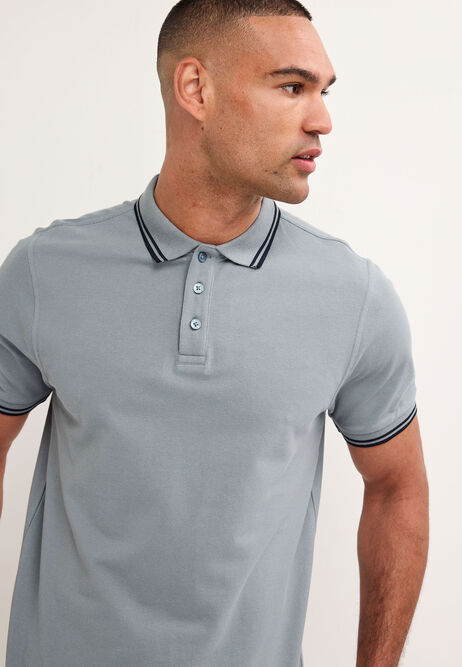 Mens Blue Tipped Stripe Polo Shirt