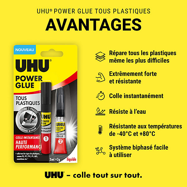 Colle UHU Power glue tous plastiques format liquide