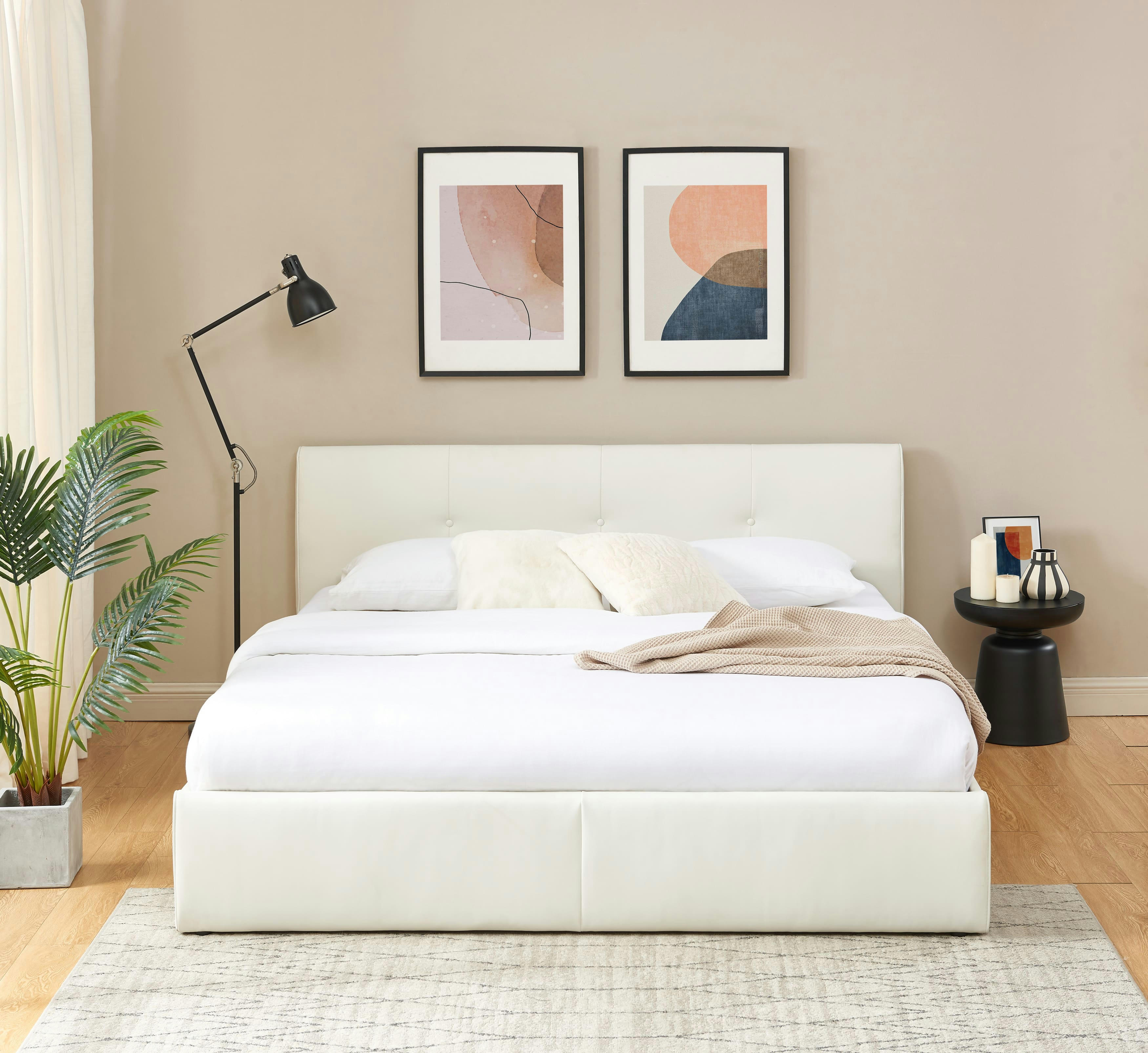 SEGURO - Lit coffre   simili blanc 180x200 sommier inclus
